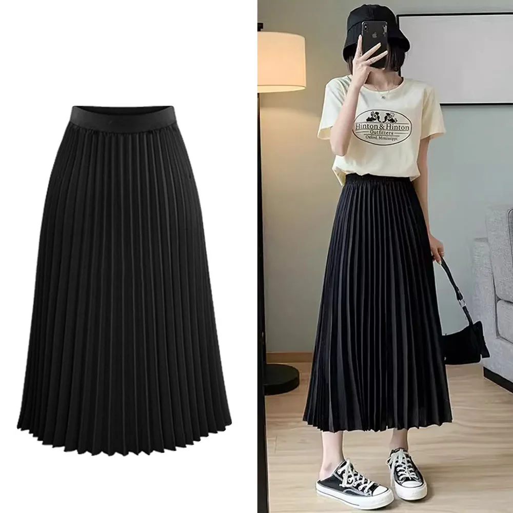 Women's New Summer Clothes Chiffon Long Pleated Dress Skirts Elastic High Waist Skits For Women