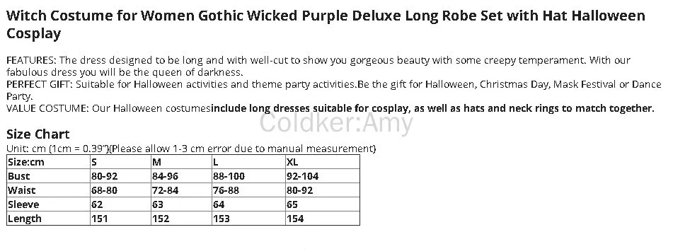 Scary Halloween Costumes Woman Gothic Witch Cosplay Costumes Vampire Carnival Party Purple Deluxe Long Robe Set with Hat