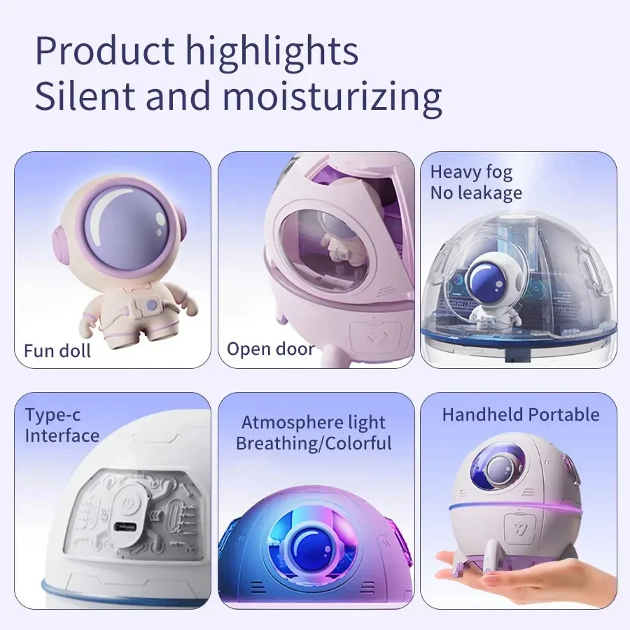 220mL Space Capsule Air Humidifier USB Plug in Rechargeable Mist Aromatherapy Water Diffuser 7 Colors Atmosphere Light