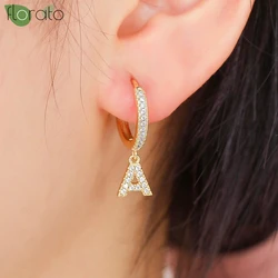 925 Sterling Silver Needle Minimalist Letter Gold Earrings for Women Shiny Zircon Hoop Earrings Wedding High Luxury Jewelry Gift