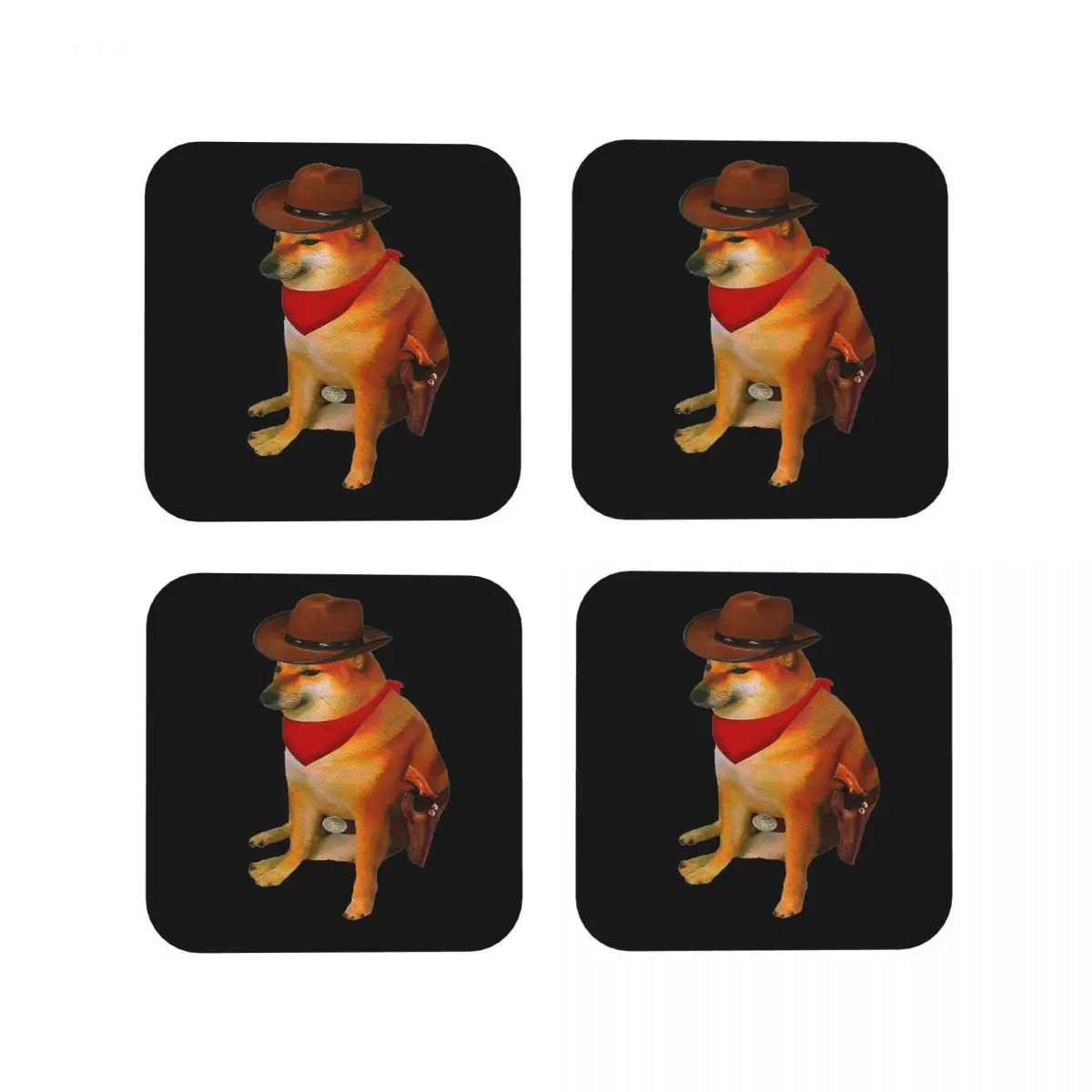 Doge Shiba Inu Memes Coasters Kitchen Placemats Non-slip Insulation Cup Coffee Mats For Decor Home Tableware Pads Set of 4