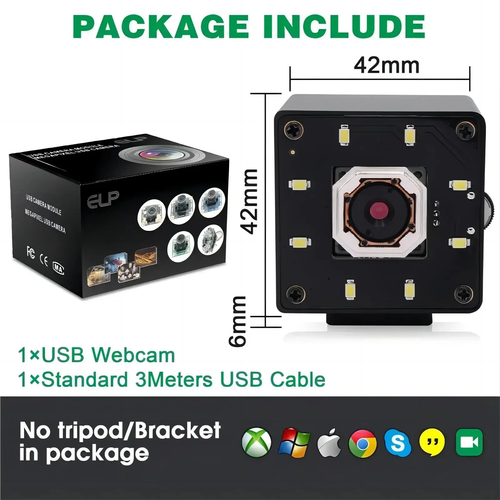 SVPRO 5MP Camera USB Autofocus Night Vision Webcam with White LEDs 60Degree UVC Mini USB Camera for Industrial Machine Vision