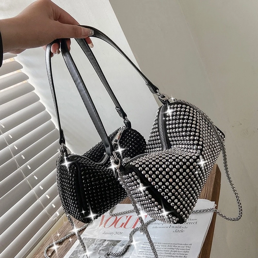 Luxury Diamonds Shoulder Hobo Bag Designer Brand Women Handbag Shinny Rhinestone Crossbody Bag Evening Party Clutch Purse 2022