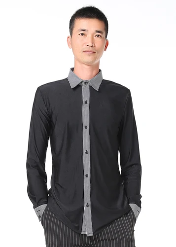 Imagen 2 del producto Camisas de baile latino para hombres 2024, camisas latinas elásticas de manga larga para hombres, camisetas latinas rojas, blancas, negras y azules para hombres