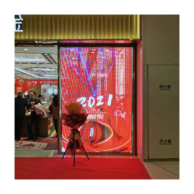 P2 زجاج نافذة الستار الإعلان الداخلي فيديو جدار عرض متجر الإعلان Led شفافة عرض لوحة الشاشة #2