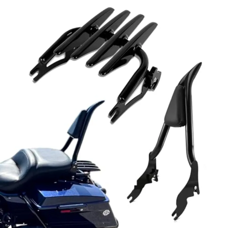 

Комплект из 2-х предметов: глянцевый черный съемный багажник Stealth и быстросъемная спинка-подлокотник Sissy Bar для Harley Touring Road King