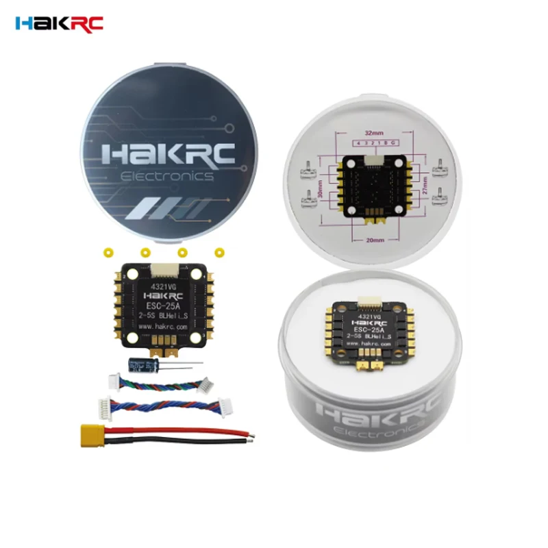 HAKRC BLHELI_S Mini 15A/25A 4in1 Brushless ESC SILABS EFM8BB21F16G 2-4S support Dshot600 Oneshot 20x20mm for RC FPV Racing Drone