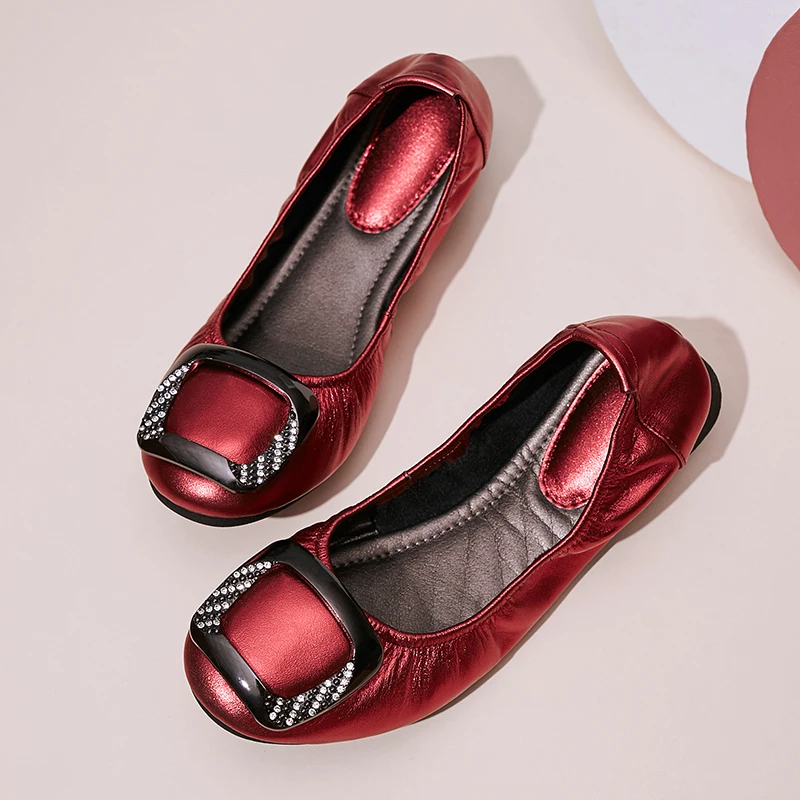 

Red Women's Spring 2026 Flat Bot Egg Roll oes Soft Sole Mom Single oes Genuine Leather Slip-On Faionable Comfortable