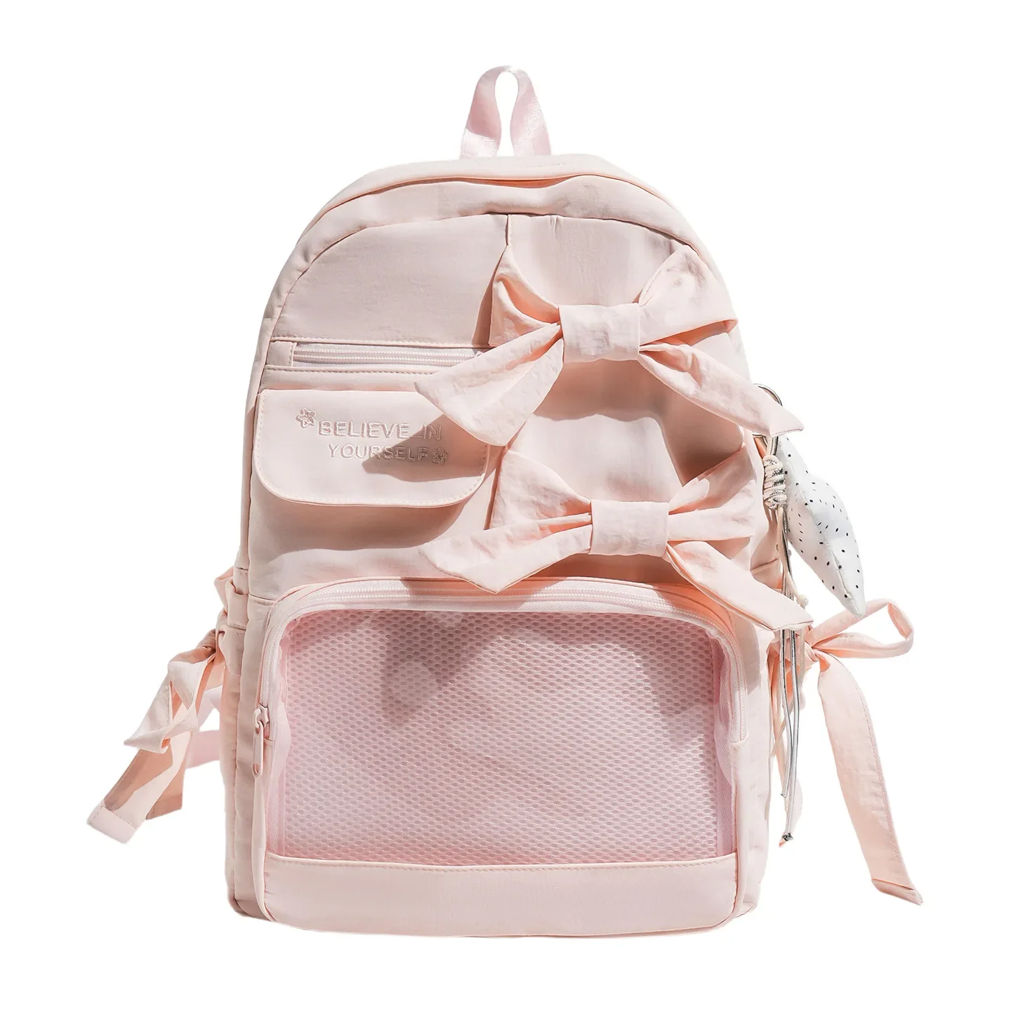 Preppy Women Backpack Large Capacity Waterproof Nylon Girl Book Back Bag Travel Backbag Bow Female Pain Shoulder Bag Mochila