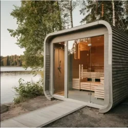 Unique Deluxe Rustic Canadian cedar Small MOQ Large Space Hot sale Wholesale Popular traditional cube garden Sauna outdoor