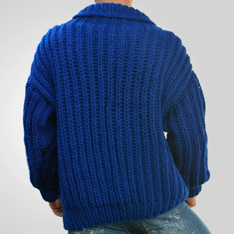 Men Cardigan Open Stitch Sweaters Coat Turn Down Collar Double Breasted Knitted Solid Casual Loose Knit Coats Autumn Winter