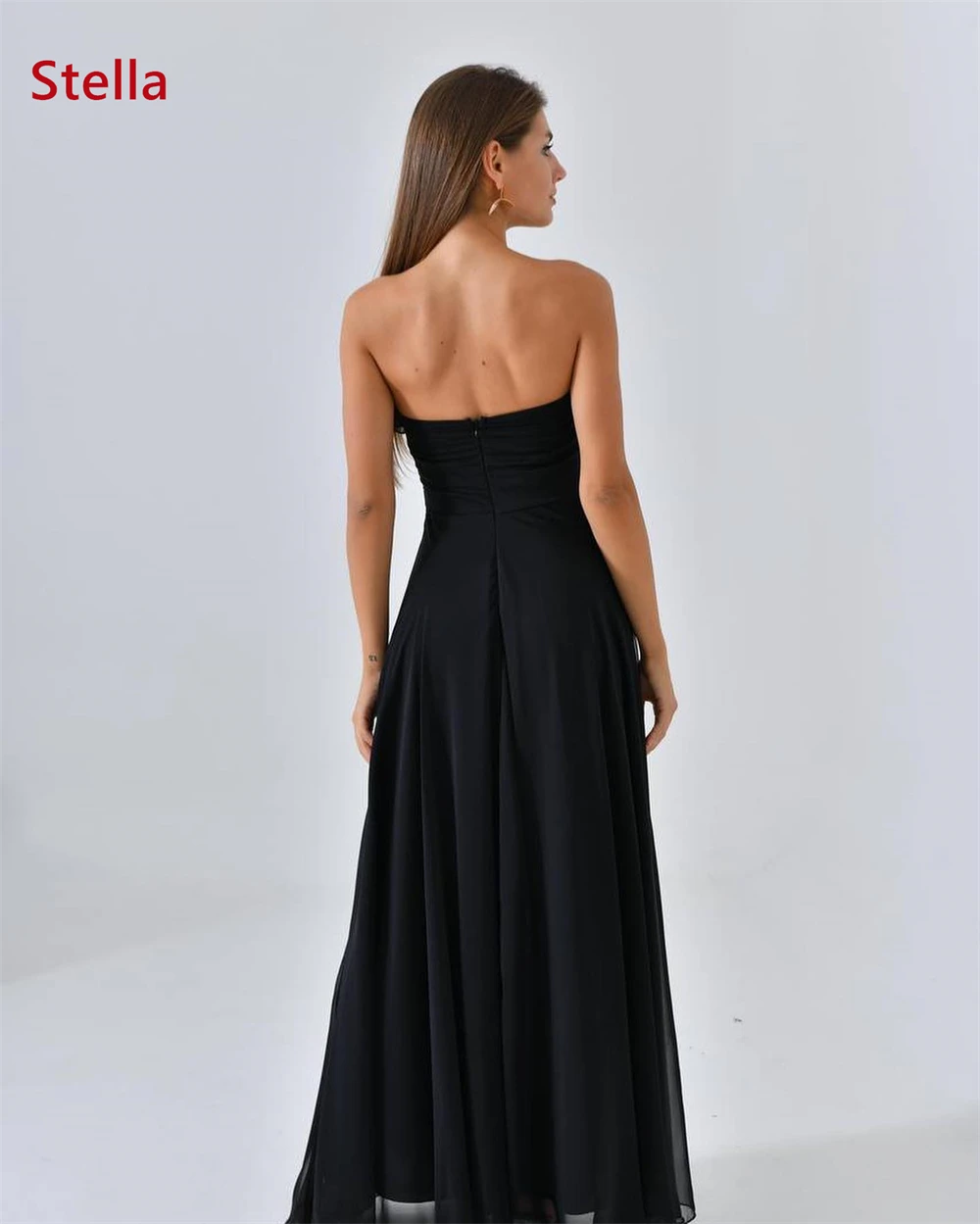 Robe De soirée en mousseline De soie noire, personnalisée, exquise, classique, sans bretelles, sans manches, robes De retour, à la mode