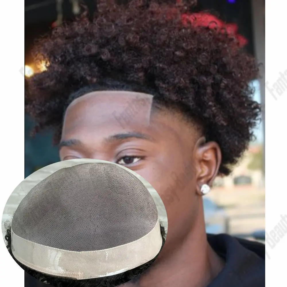 

Afro Men's Toupee 8mm/10mm Kinky Curly Durable Mono Base 100% Indian Human Hair Piece Male Hair Replacement System Prosthesis