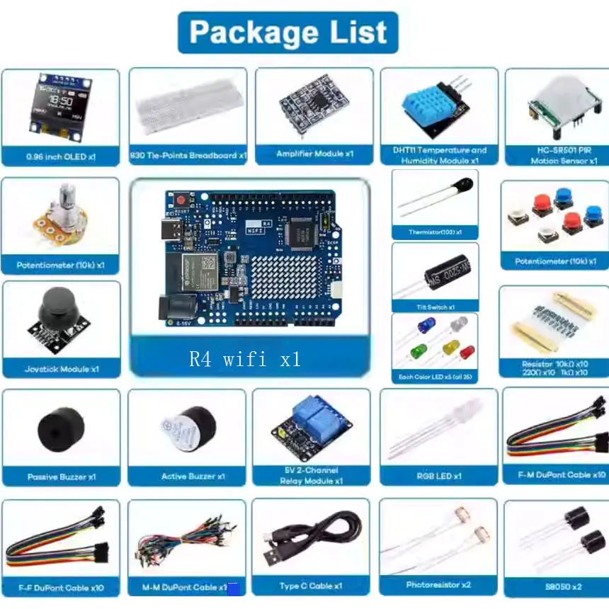 R4 with WiFi Basic Start Motherboard  Kit New Entry Level Development 830breadboard led potentiometers oled display sr-501