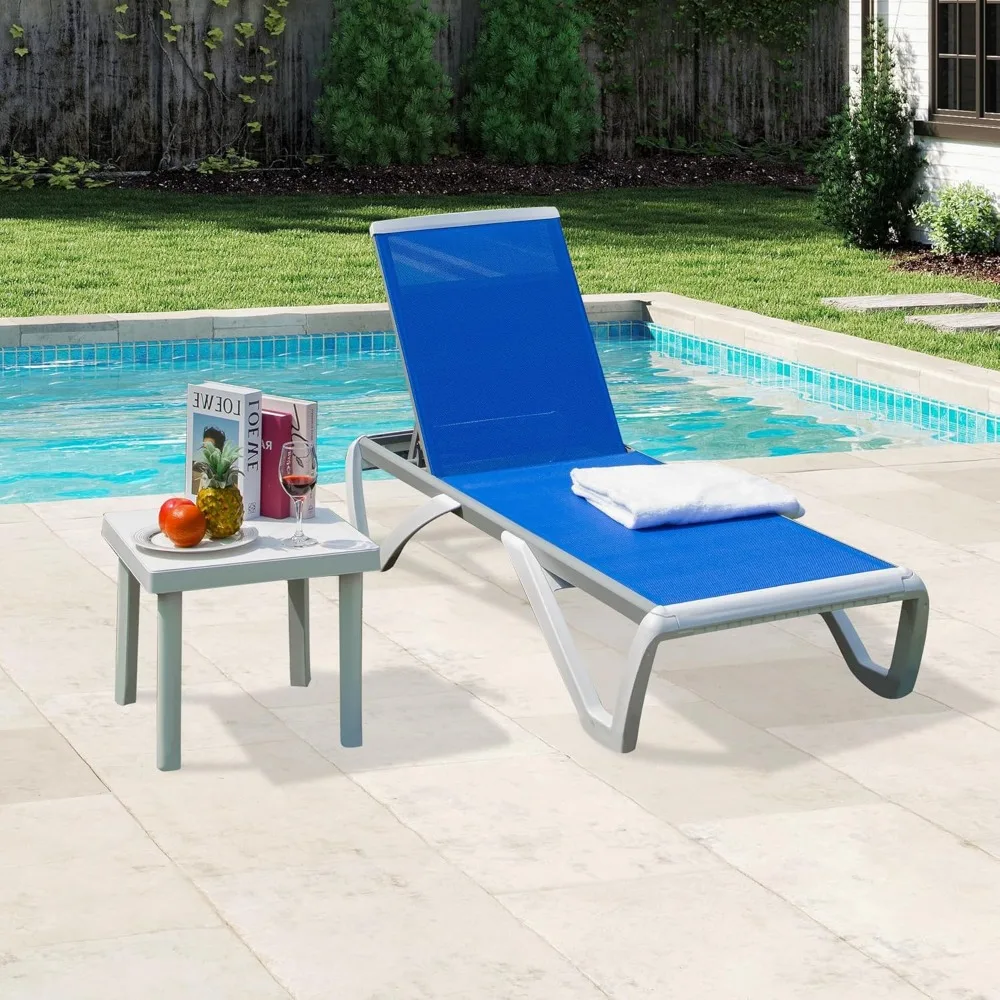 

Domi Outdoor Chaise Lounge Chairs Set of 2, Aluminum Patio Lounge Chairs with 5 Position Adjustable Backrest and Side Table, for
