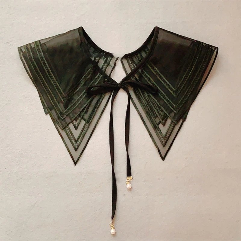 False Detachable Collar Embroidery Double-layer Tulle See Through Neckline