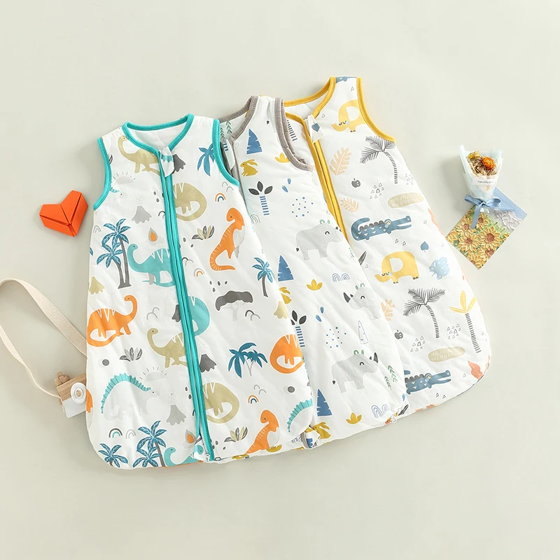 Infant Baby Boys Girls Sleeping Bag Cartoon Fox/Claus/Pony Pattern Sleeveless Zipper Swaddle Blanket Toddler Clothing