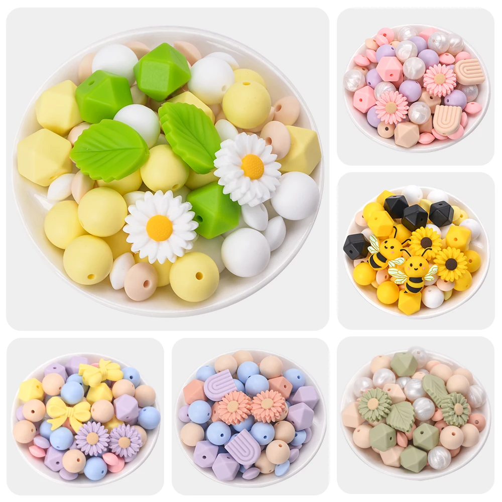 LOFCA 38Pcs Silicone bee cartoon beads For to make DIY Home accessories key chain bracelets necklaces jewelry Accessories