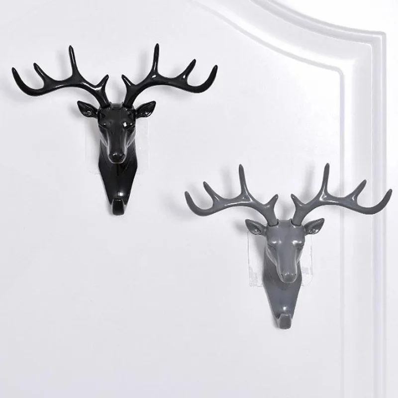 1p Antlers Self-adhesive Hooks Keys Storage Holder Hang On The Wall Hooks Hangers Bag Coat Rack For Home Wall Hanging Decor Deer