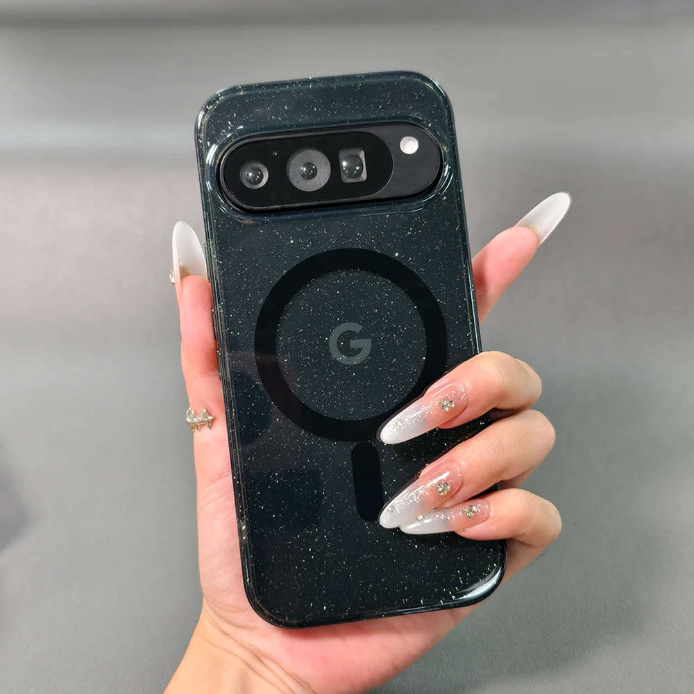 حافظة Magsafe لامعة من الأكريليك الشفاف لهاتف Google Pixel 9 Pro XL 10 Pro غطاء شحن لاسلكي مغناطيسي لهاتف Pixel 9A 9Pro