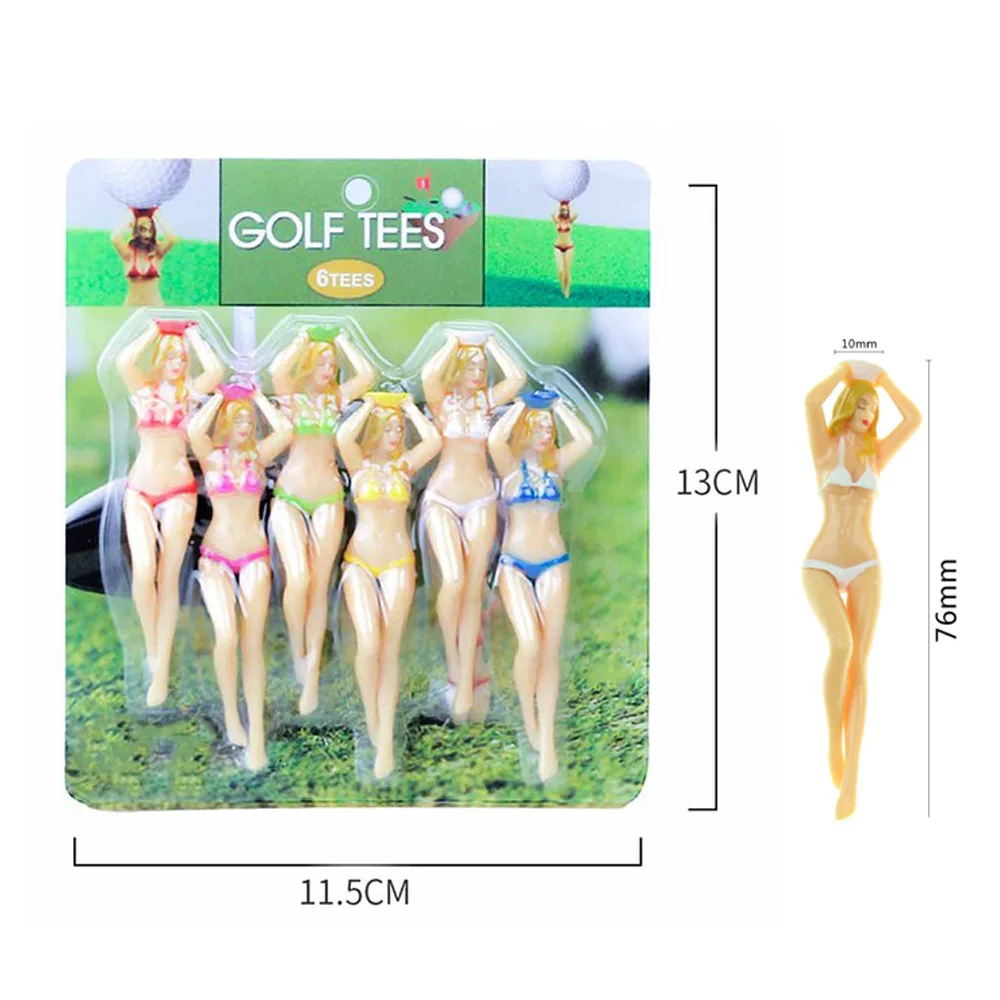 6Pcs/Pack Women\'s Plastic Golf Tees Accessories Size 76mm(3inch) Sexy Bikini Tees Gift Newest Design Plastic Golf Tees