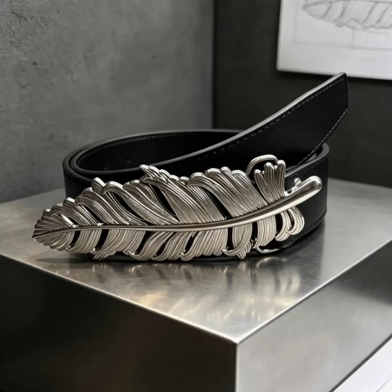 Men Women's Vintage Black Metal Feather Buckle Corset Female Cummerbund Coat Waistband Dress Decration Wide Belt J1364