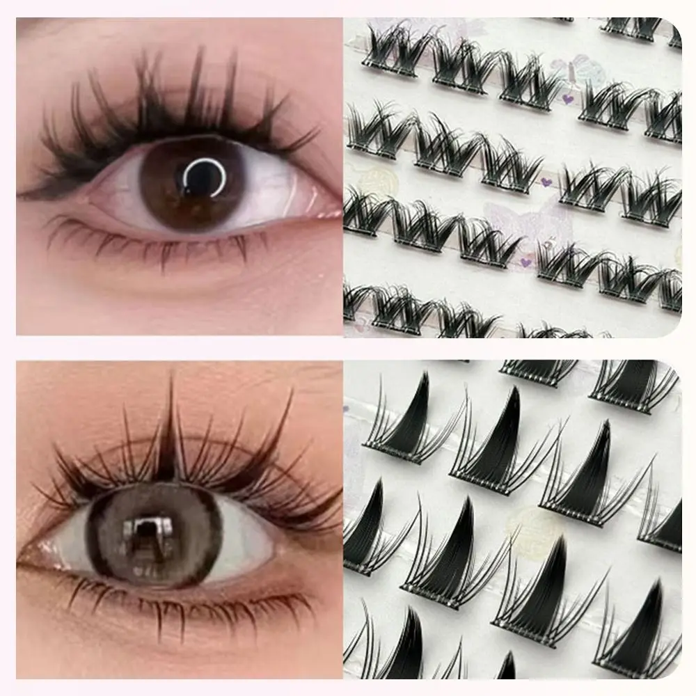 新しい再利用可能な接着剤不要のつけまつげ、6列の個別まつげ、クラスタまつげ