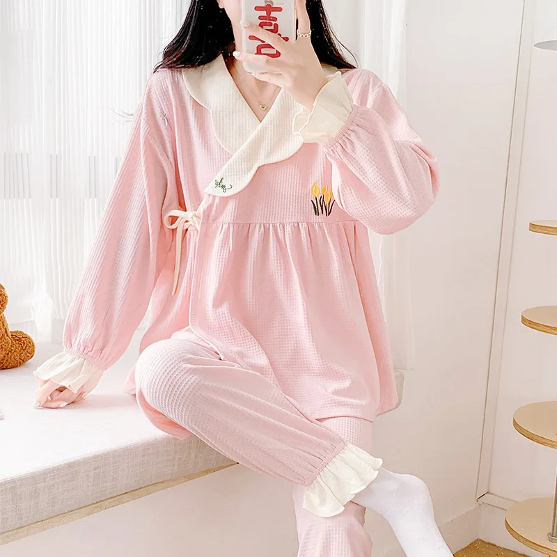 Strawberry Maternity Nightwear Cotton Gauze Pregnancy Postnatal Sleepwear Breastfeeding Pajamas Nursing Maternity Nightgown