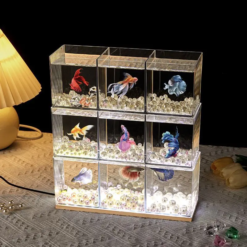 Luminous ecological betta fish tank new transparent acrylic desktop creative landscaping living room small ornamental fish tank