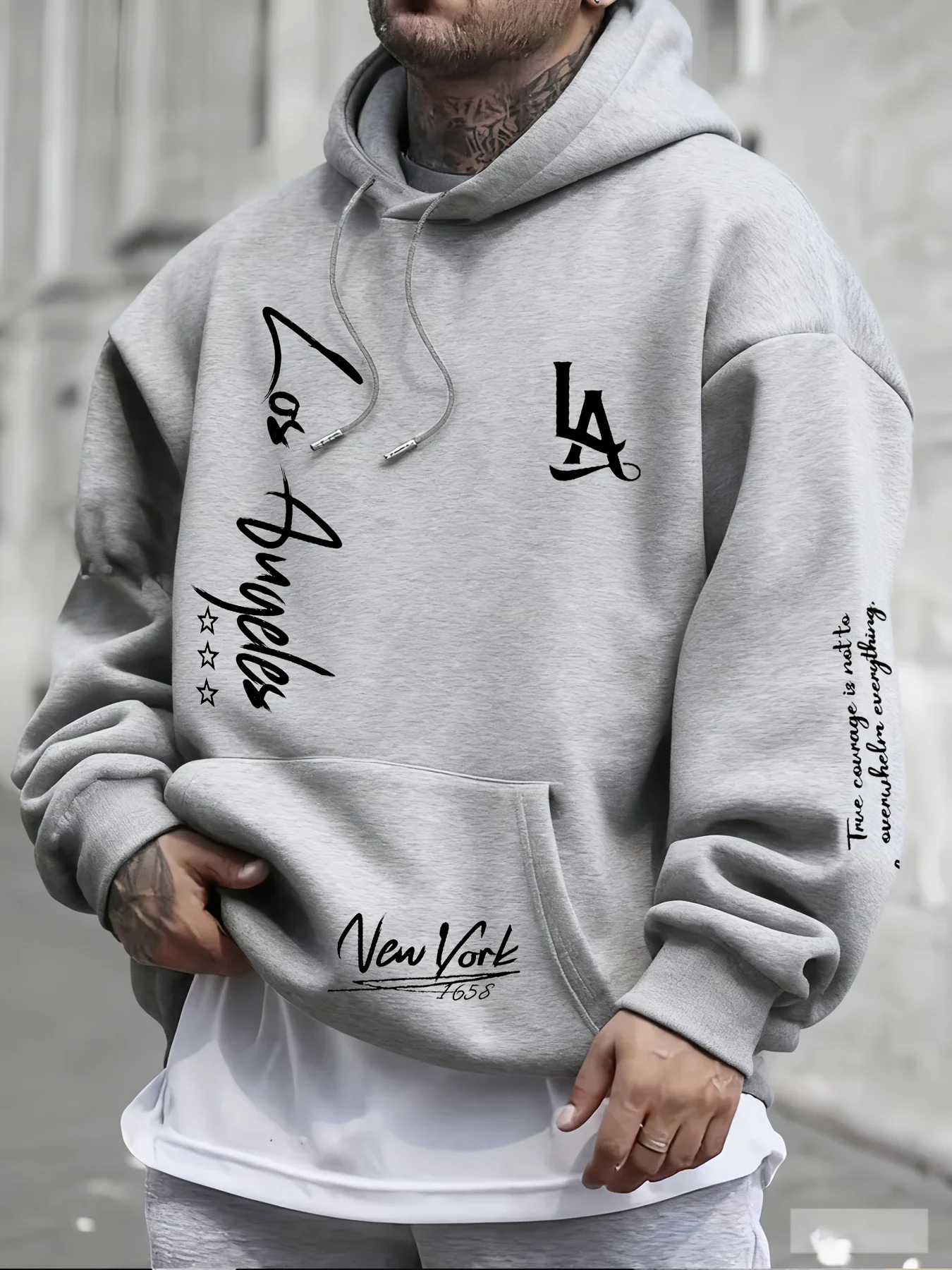 Herren Los Angeles Hoodie 100% Baumwolle Stadt-Schriftzug Grafikdruck Minimalistischer Streetwear Oversized Pullover Sweatshirt – Detail 4