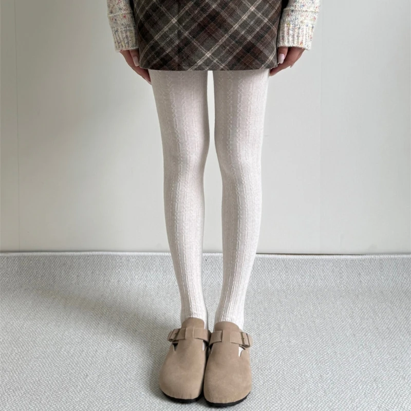 Vintage Chain Twist Striped Pattern Cotton Tights for Women Breathable Leggings Spring Fall Opaque Pantyhose Stockings image 2