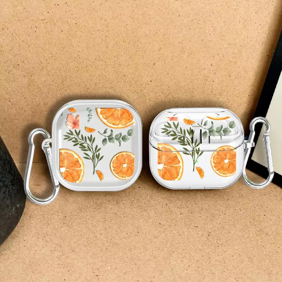 Orange Slice And Leaf Print Case For Samsung Galaxy Buds 4Pro 2 4 Pro Live 3Pro 3 FE Clear Earphone Cases Cover