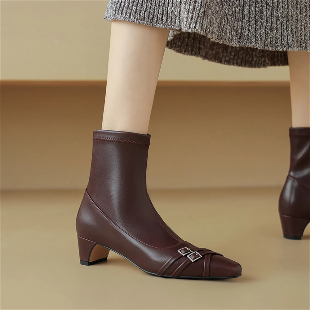 FEDONAS Autumn Winter Women Buckles Ankle Boots Sexy Pointed Toe Dance High Heels Pumps Fashion Genuine Leather Shoes Woman