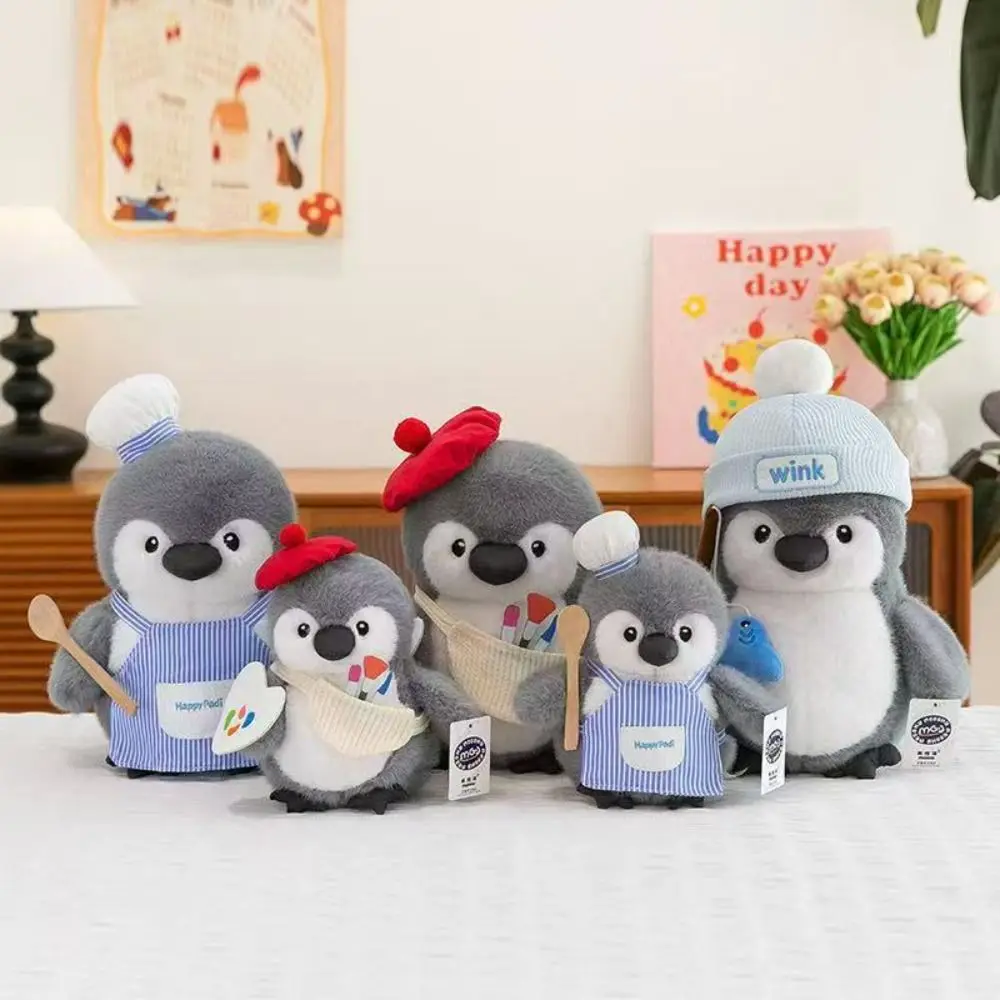 

Fluffy Penguin Hug Fish Plush Toys Handmade Interactive Chef Penguin Plush Doll Cartoon Soft Penguin Painter Stuffed Toys