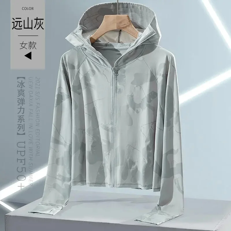 2025 Moda femminile maniche larghe scialle resistente ai raggi UV donna con cappuccio protezione solare in seta di ghiaccio camicia di protezione solare da donna primavera estate