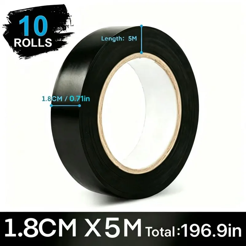 10 Rolls Black PVC Insulating Electrical Tape Strong Adhesive Heat Resistant for Wire Racket Grip Household
