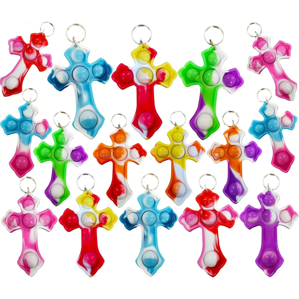 

24 Packs Bulk Fidget Bubble Bulk Mini Pop Cross Keychain , Halloween Party Favors Supplies Classroom summer Student gifts