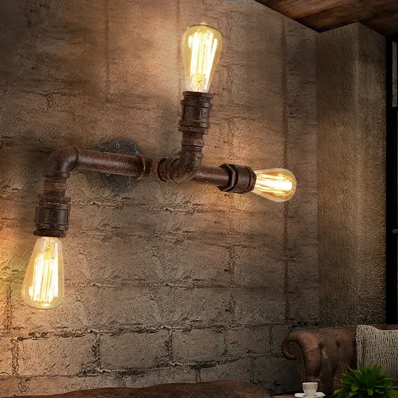 Lamp  tieyi vintage water pipe wall lamp loft balcony bar stair lighting