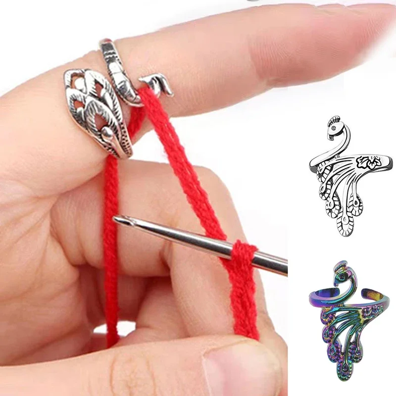 

DIY Knitting Loop Crochet Tool Multi Style Ring Finger Wear Thimble Yarn Adjustable Open Finger Ring Sewing Accessories