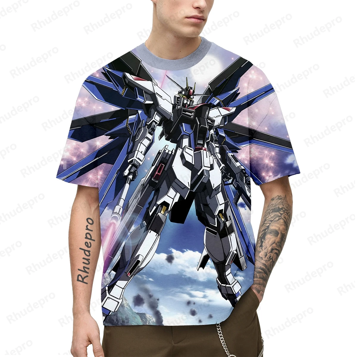 Camiseta de Gundam extragrande masculina, roupas estilo Harajuku, roupas infantis, camisas de tendência, presente, novo, Y2K, 100-5XL, 2024