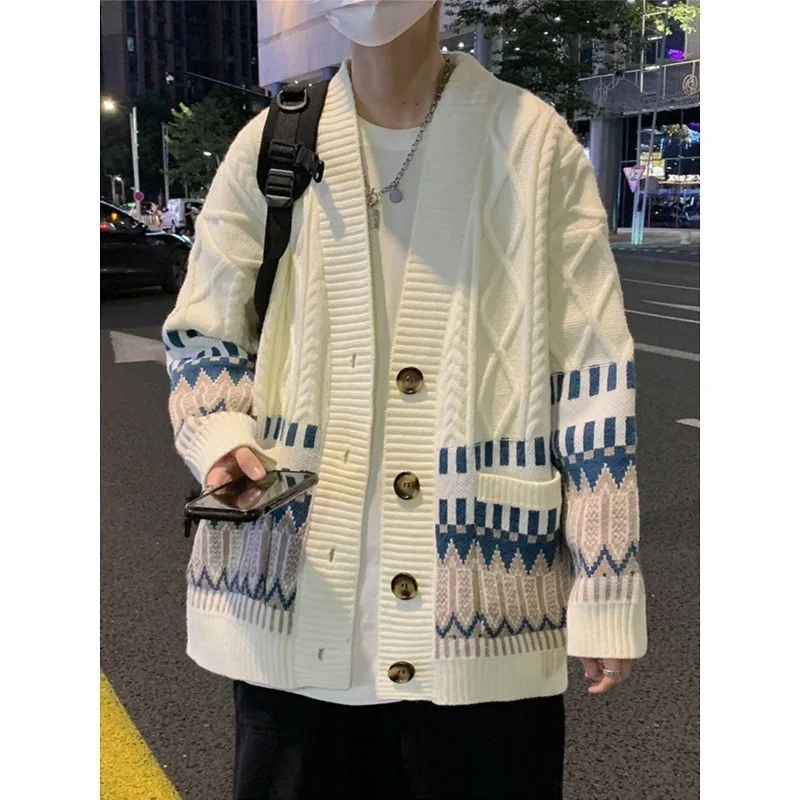 American Sle Men's Casual Sweater Retro High Street Trend Japanese Leisure High-End Feeling Open Cardigan Outerwear
