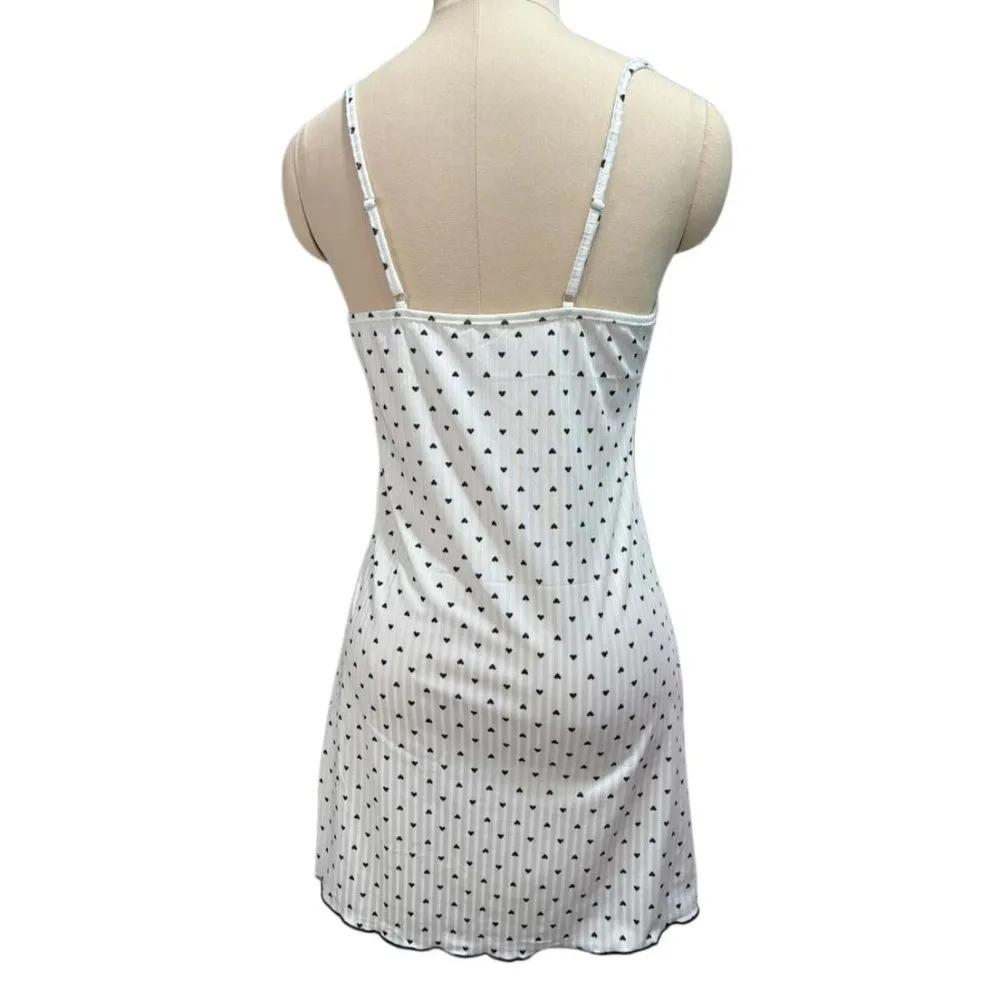 

Женская пижама-платье с принтом в виде сердечек, облегающее, с V-образным вырезом, на бретельках, с кружевной отделкой, ночная сорочка без рукавов