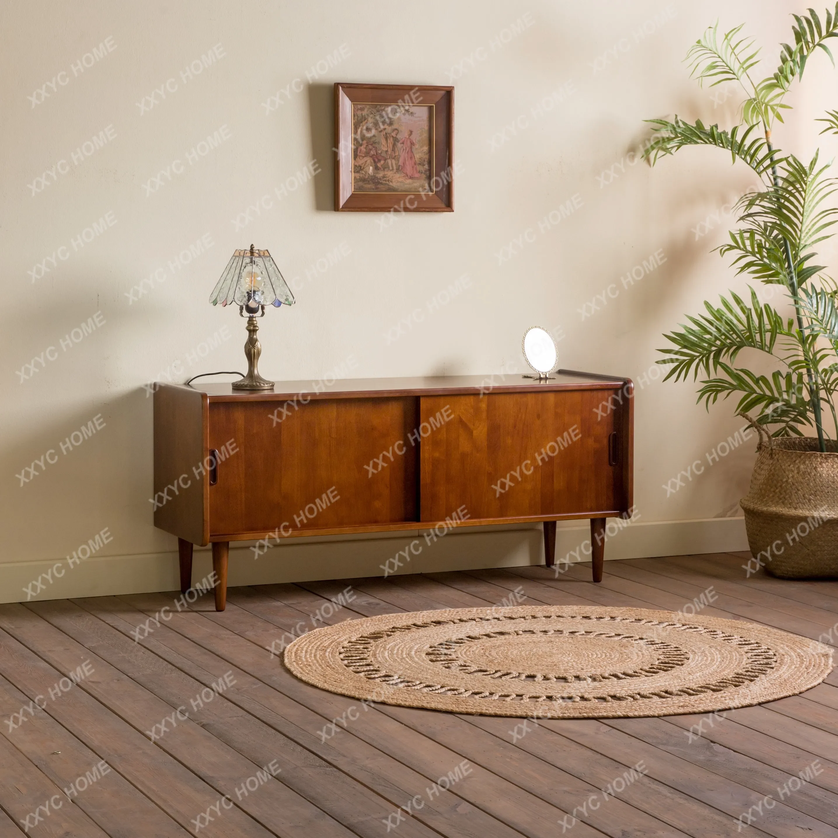 Lsolid wood TV cabinet, small apartment audio-visual cabinet, 1.2m floor-to-ceiling cabinet, walnut living room combination