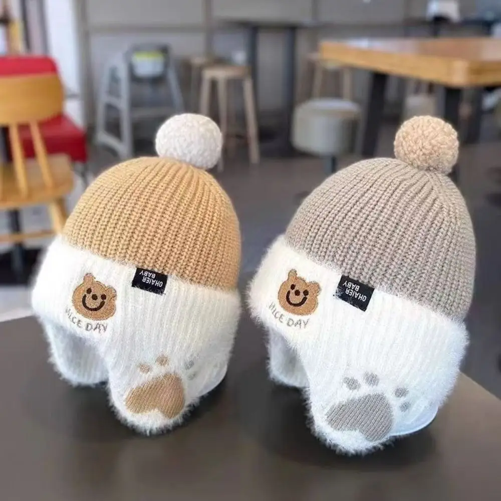 Children Beanies Baby Wear Wool ​​Baby Warm Hat Soft Cute Bear Ear Protection Hat Kids Cap Woolen Knitted Hats