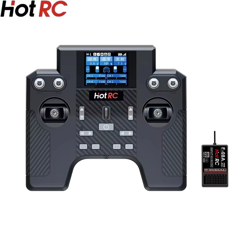 HotRC HT-8A 8-Channel 1.7inch Color Screen Remote Control F-08a Receiver Supports 2 Power Supply Modes for RC Car Truck Airplane