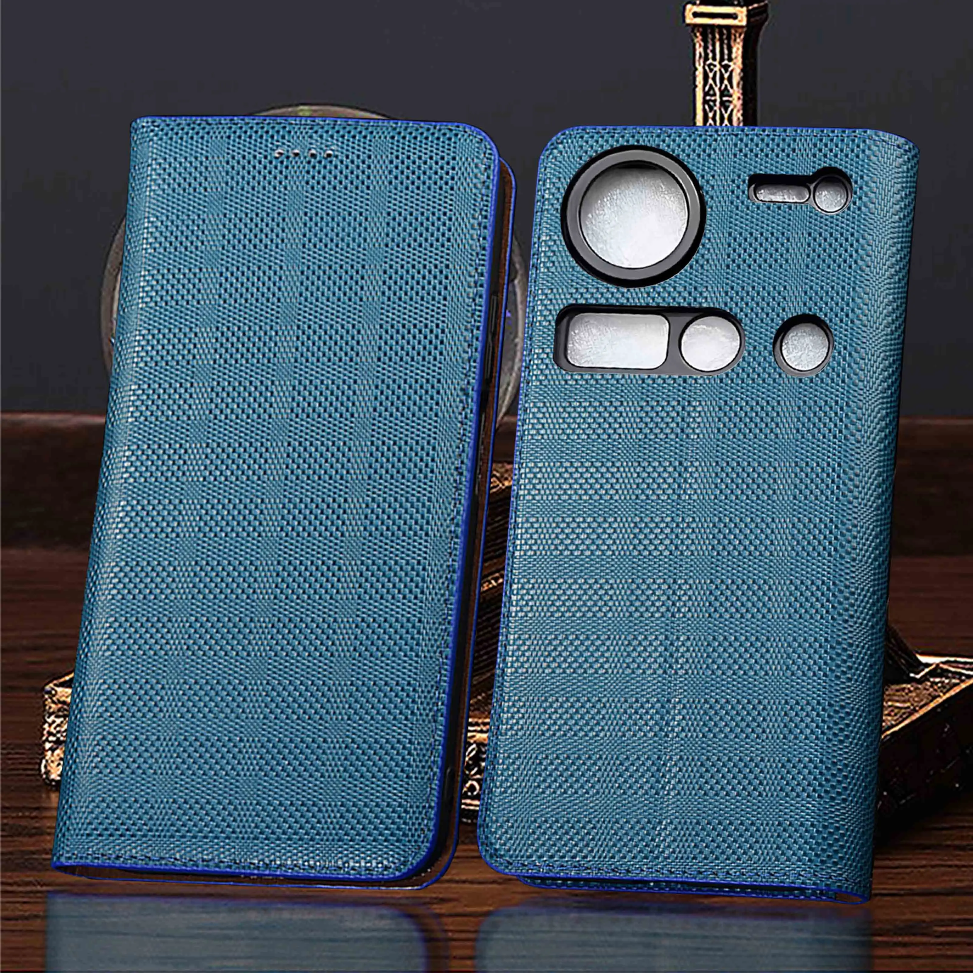 

For ZTE Nubia Z30 Z40 Z40S Z50 Z50S Z60 Z60S Z70 Z70S Pro Ultra Crosshatch Pattern Genuine Leather Flip Phone Cover Case Cowhide