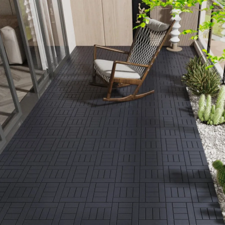 Stone Style 12" Patio Deck Tiles, DIY Module Interlocking Decking Tiles Floor Tile,Easy and Quick Installation Court Tiles for P