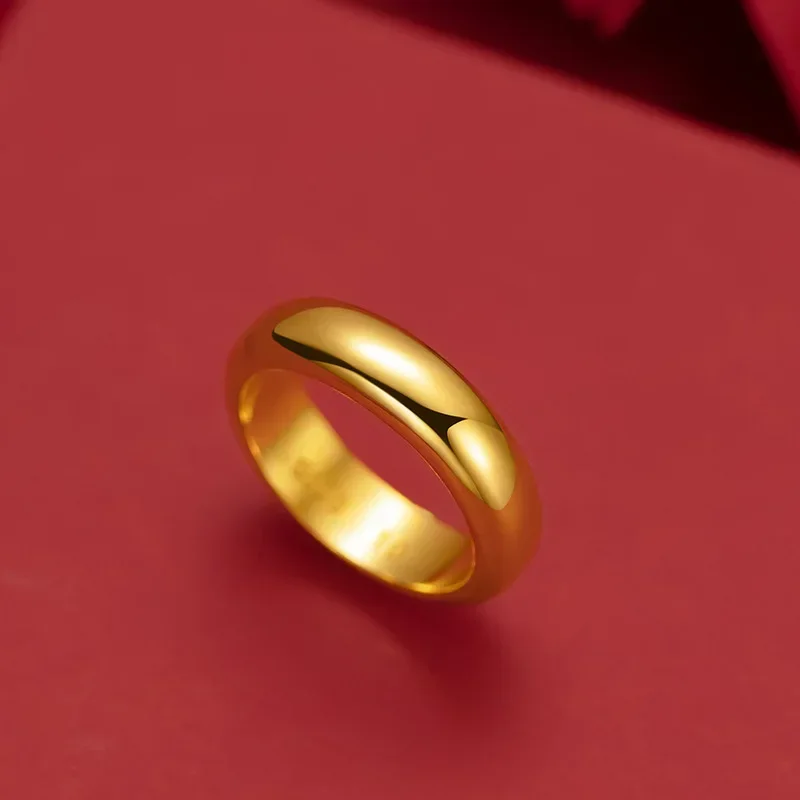 9999 Real Gold 24K Pure Gold Men's and Women's Glossy Ring Inside The European and American Fashion Couple's Aperture Ring