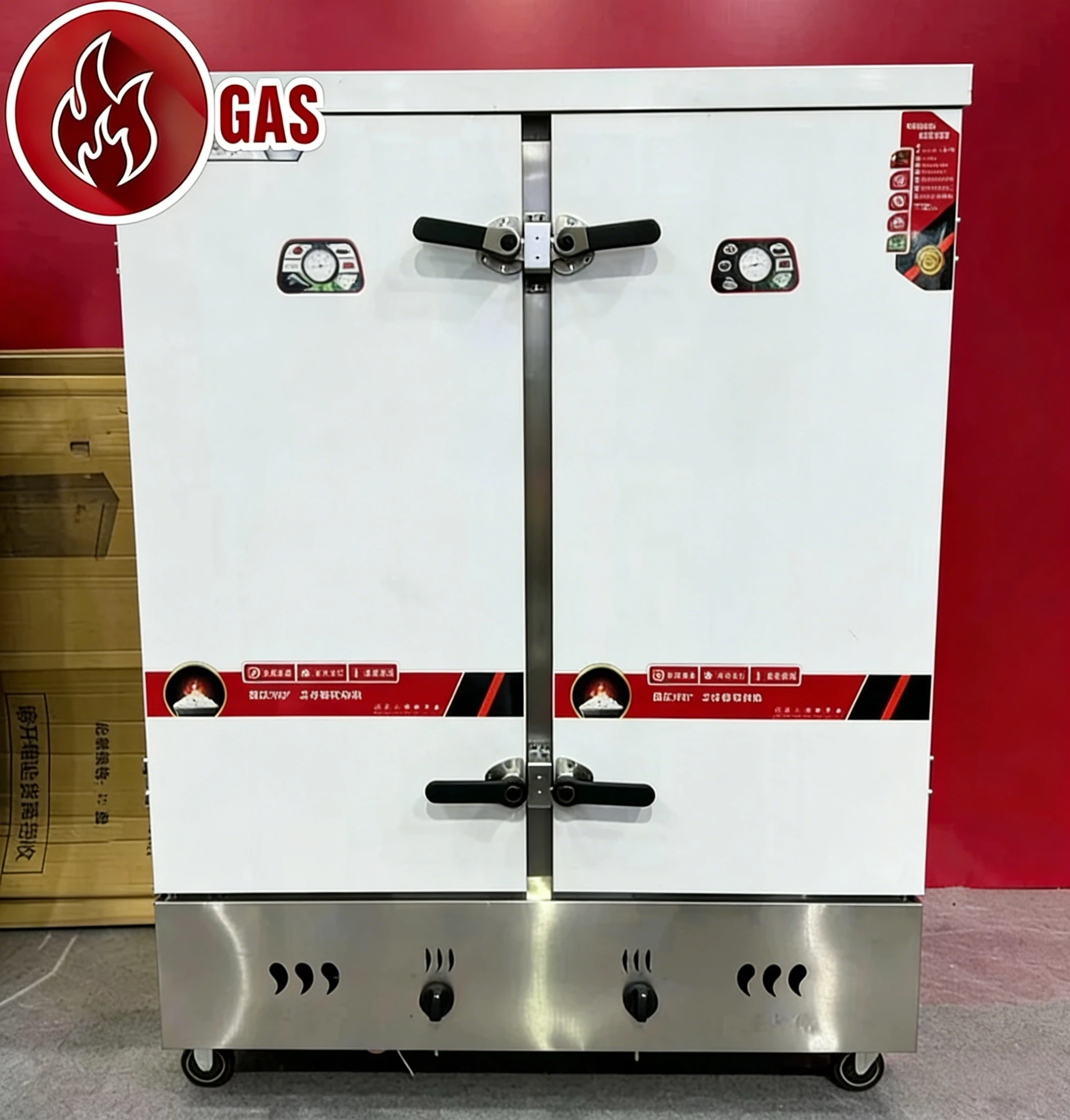 Commercial 24-Tray Gas Rice Steamer Cabinet LPG/NG Double Door Commercial Food Steamer For Canteen & Restaurant