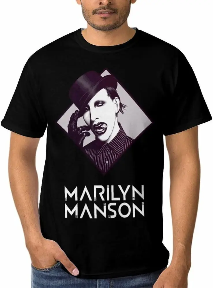 Marilyn Manson Men's Casl T-Shirt Summer Fashion Crew Neck  Black Anime Graphic T-shirts for Men Clothing Women Tees Y2K